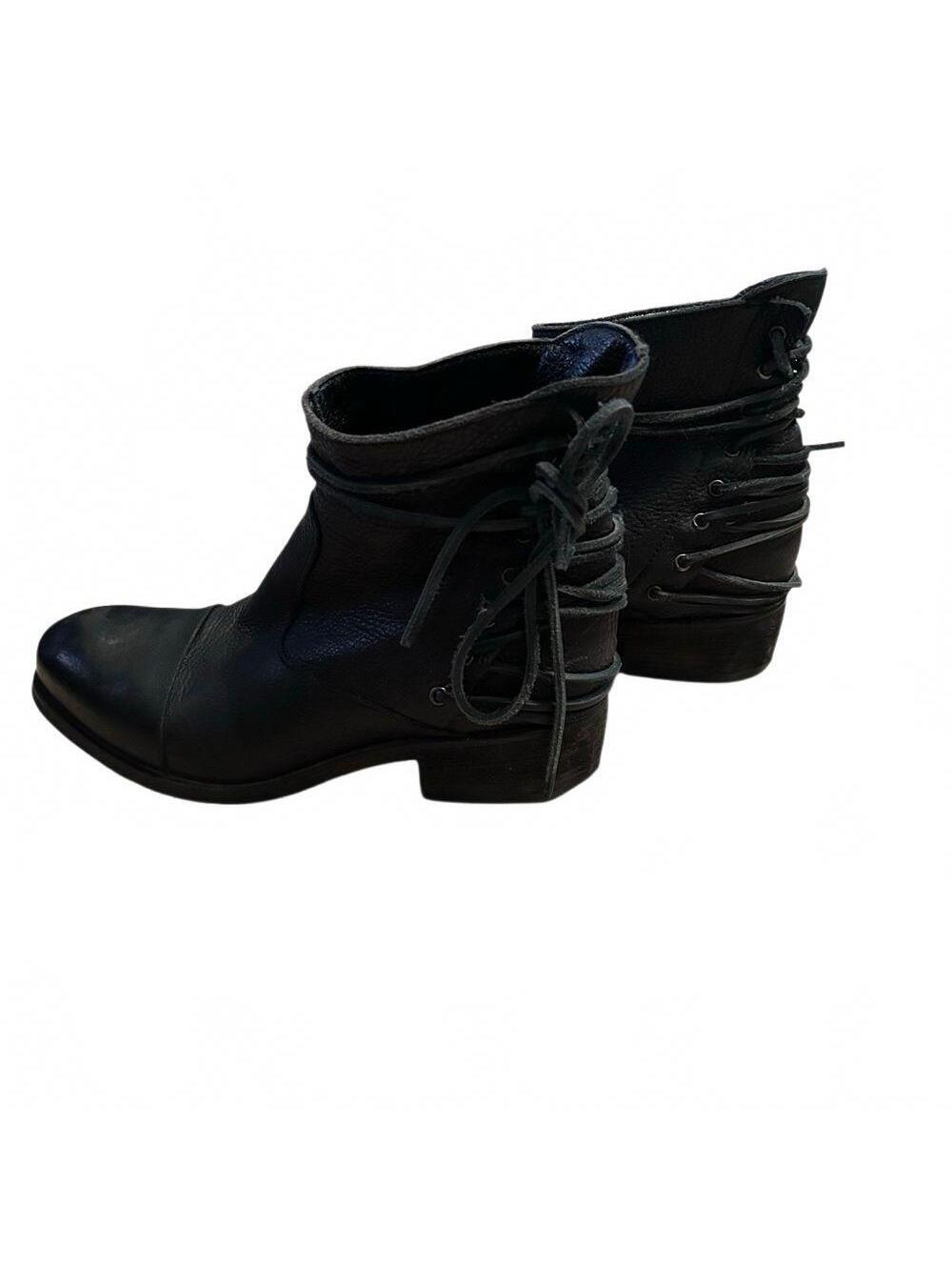 Vintage Y2K Italy Bootie Leather Ankle Boot Barneys New York Black Lace Up 36 6